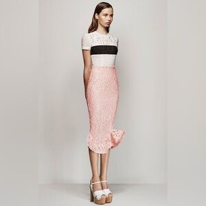 Alex Perry Floral Lace Color Block Midi Dress